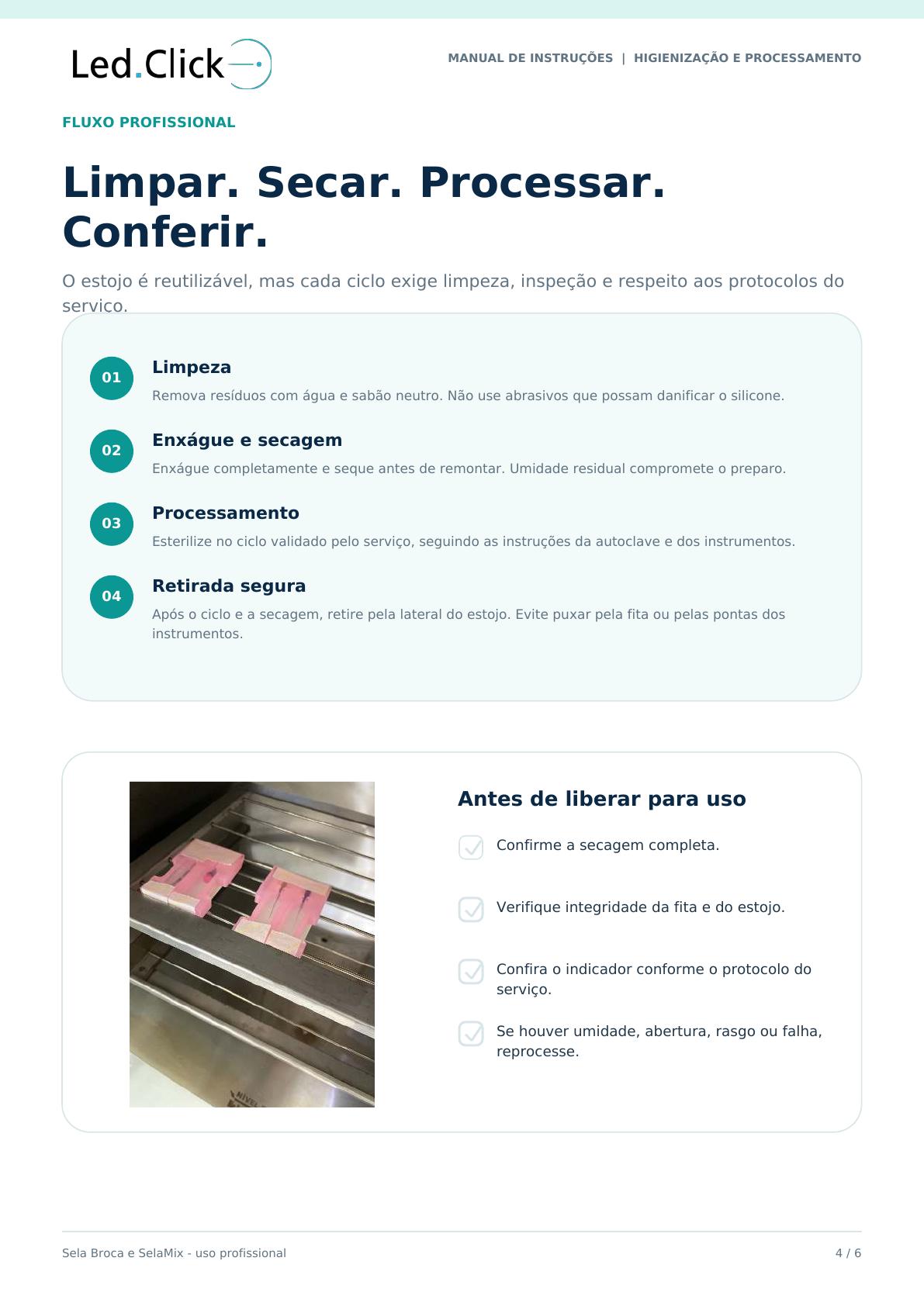 Manual de Instruções Sela Broca e SelaMix — página 4 de 6: Higienização e processamento