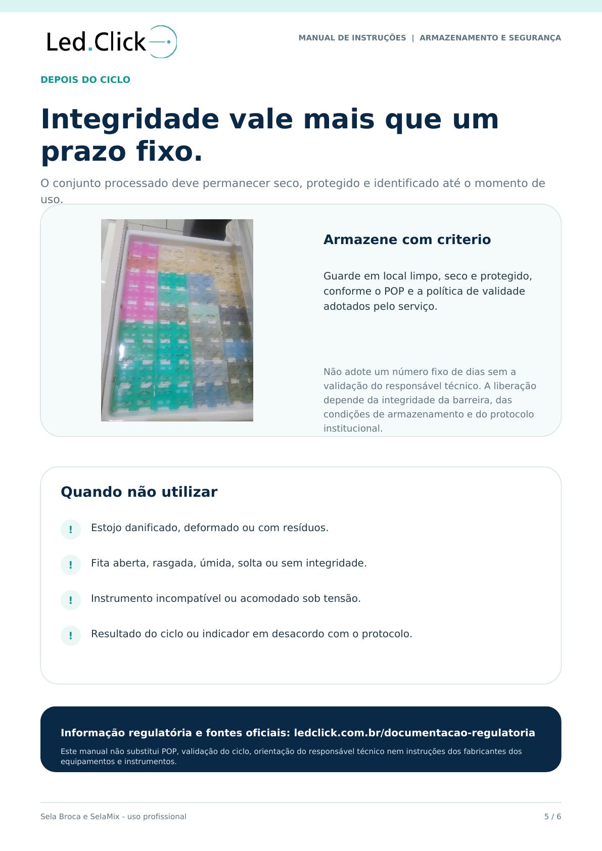 Manual de Instruções Sela Broca e SelaMix — página 5 de 6: Armazenamento e segurança